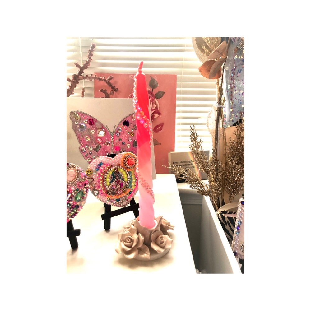 Orange and Pink Bedazzled Twisted Tape Candle